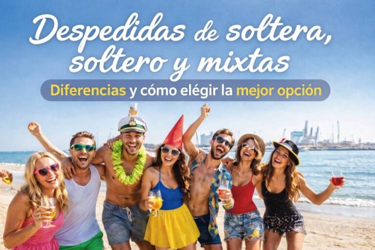 Grupo de amigos celebrando una despedida en la playa, representando despedidas de soltera, soltero y mixtas en Valencia