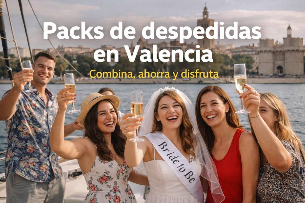 Grupo de amigas brindando en un barco en Valencia para un pack de despedida