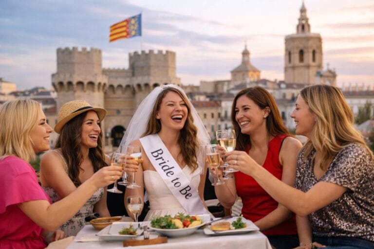 Grupo de amigas celebrando una despedida de soltera en Valencia