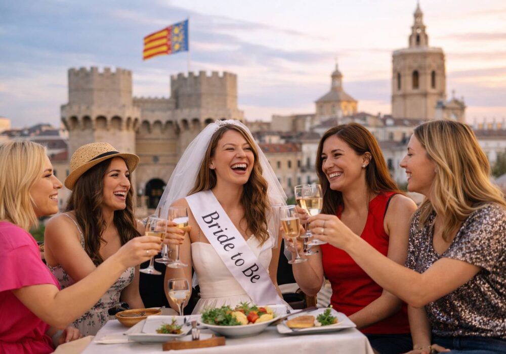Grupo de amigas celebrando una despedida de soltera en Valencia